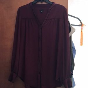 Ann Taylor blouse, red with black piping